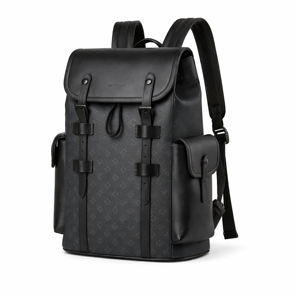 Monogram Ryggsekk i Skinnlook – Business Sekk med Snøring og Laptoprom