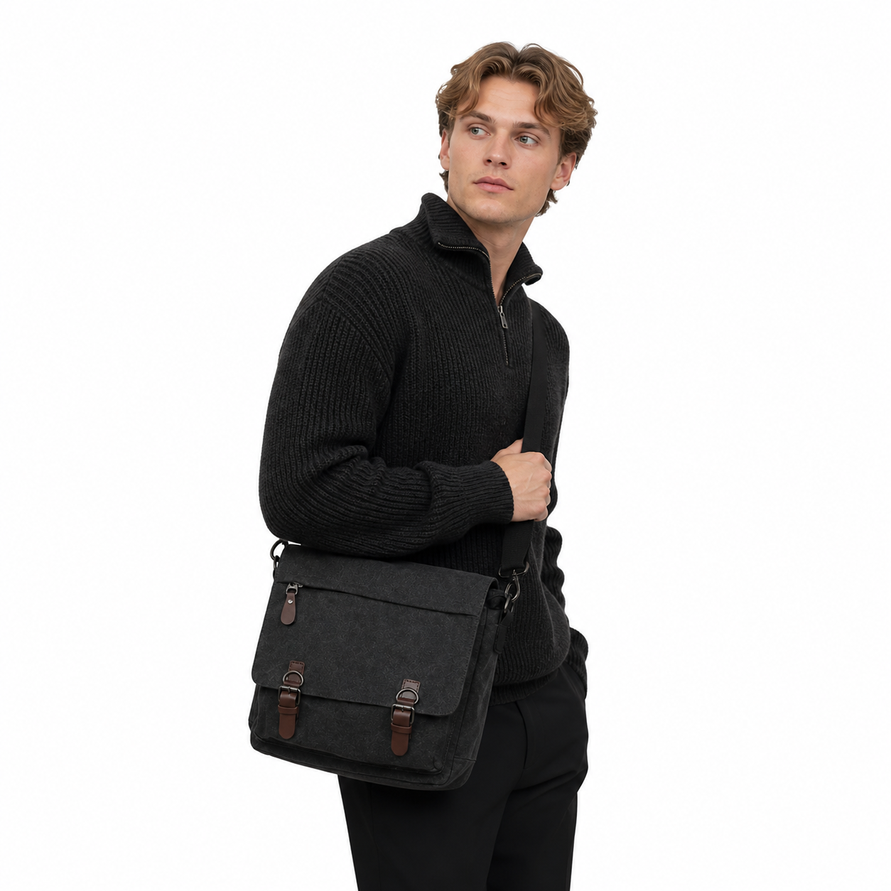 Retro Messenger Bag til Herre – Stor Canvas Crossbody Veske med Laptopplass