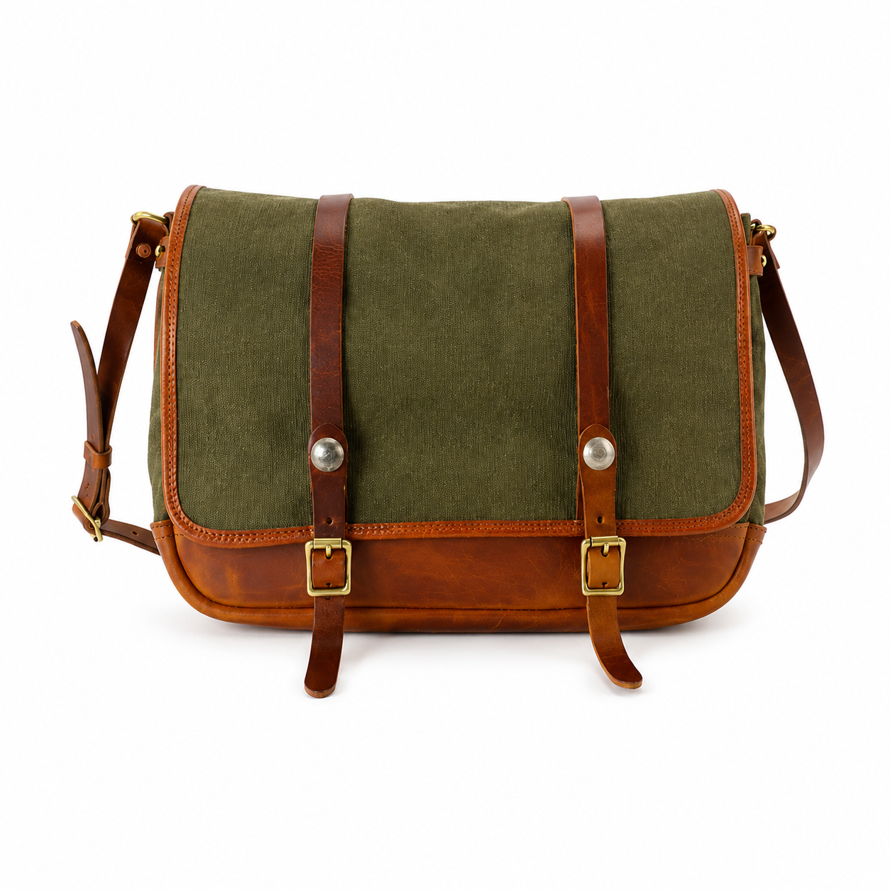 Vintage Messenger Bag i Canvas og Ekte Skinn – Stor Laptopveske til Herre