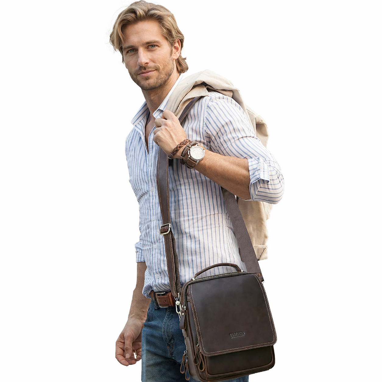 Stor Skulderveske i Ekte Skinn – Multifunksjonell Messenger Bag for Jobb og Reise