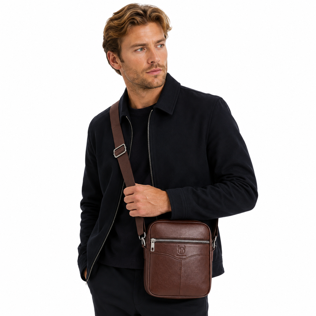 Messenger Veske i Skinn til Herre – Casual Skulderveske med Premium Detaljer