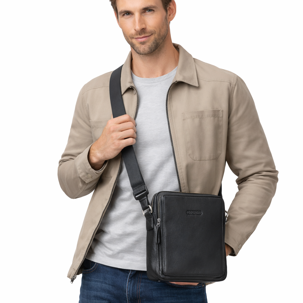 Vintage Skulderveske i Ekte Skinn – Klassisk Messenger Bag for Menn