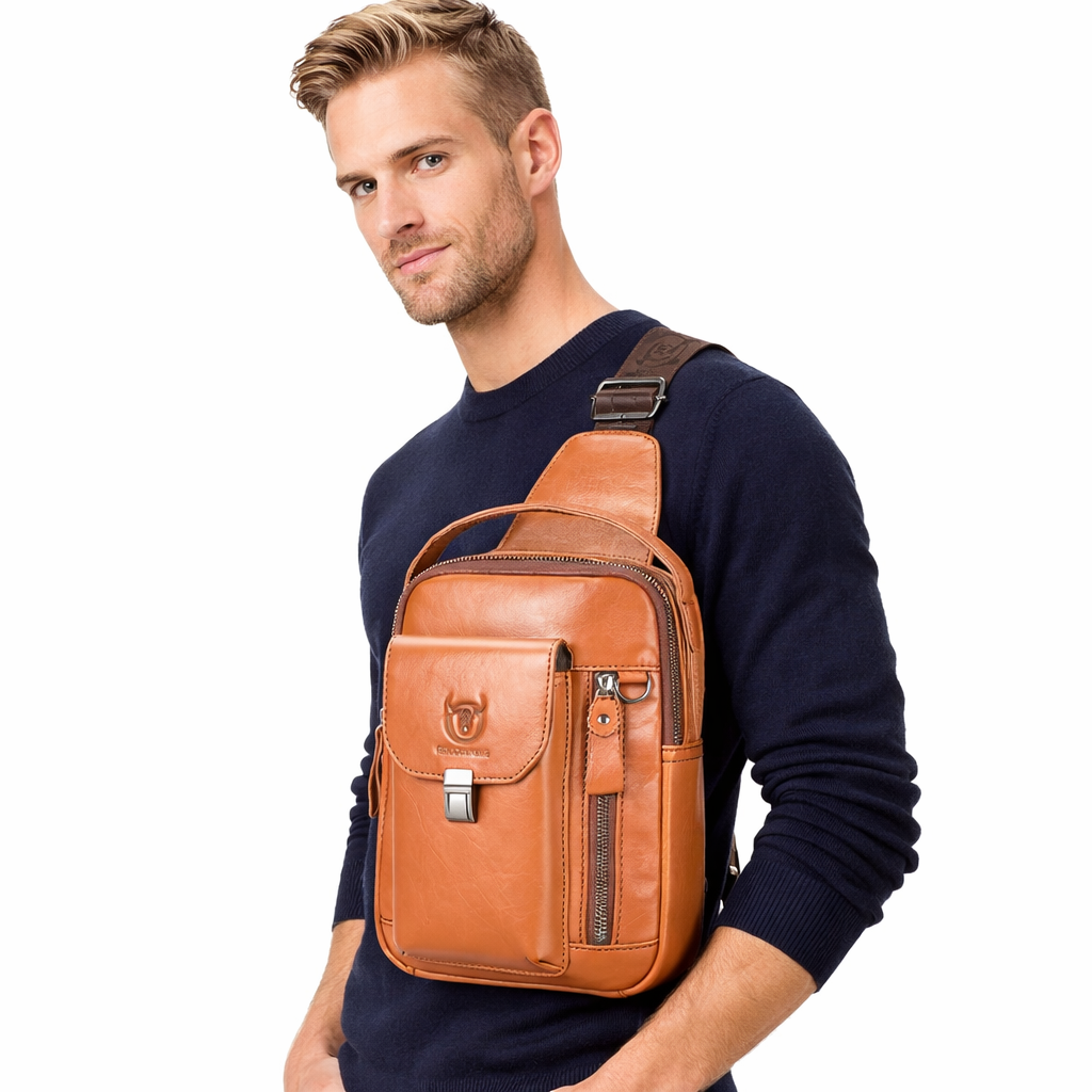 Skulderveske i Ekte Skinn – Kompakt Crossbody Veske med Tyverisikring