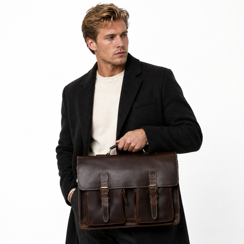 Skinn Messenger Bag til Herre – Crazy Horse Leather Laptopveske