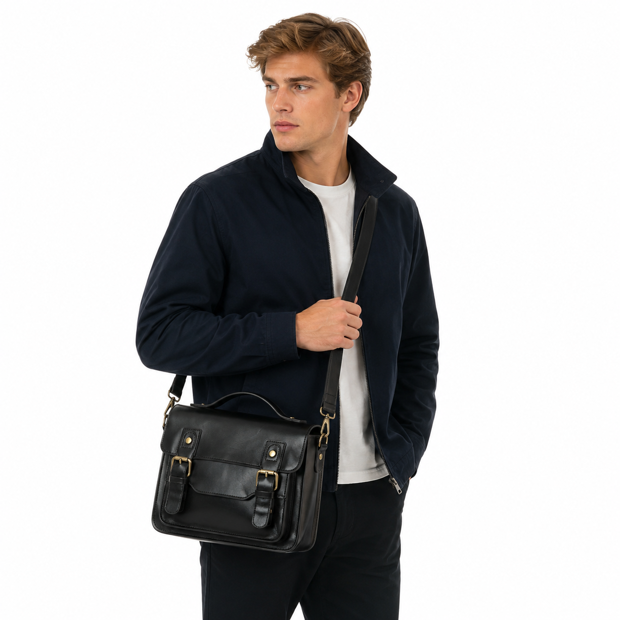 Vintage Sling Bag i Crazy Horse-skinn til Herre – Kompakt Messenger Veske