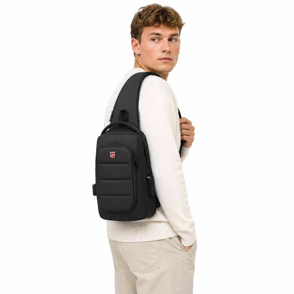 Tyverisikker Crossbody Bag til Herre – Vanntett Chest Bag med USB-lading