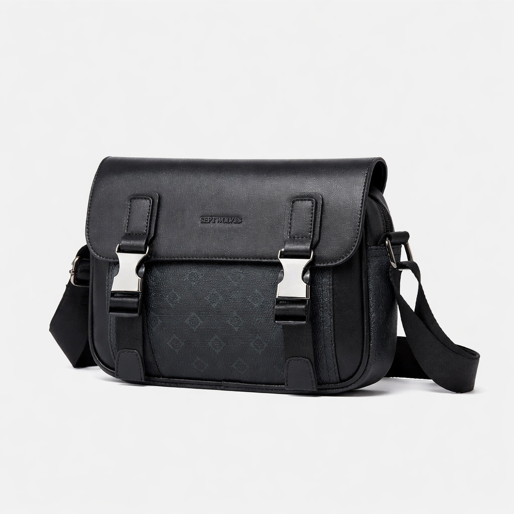 Monogram Skulderveske i Skinnlook – Slank Crossbody Veske for Business og Reise