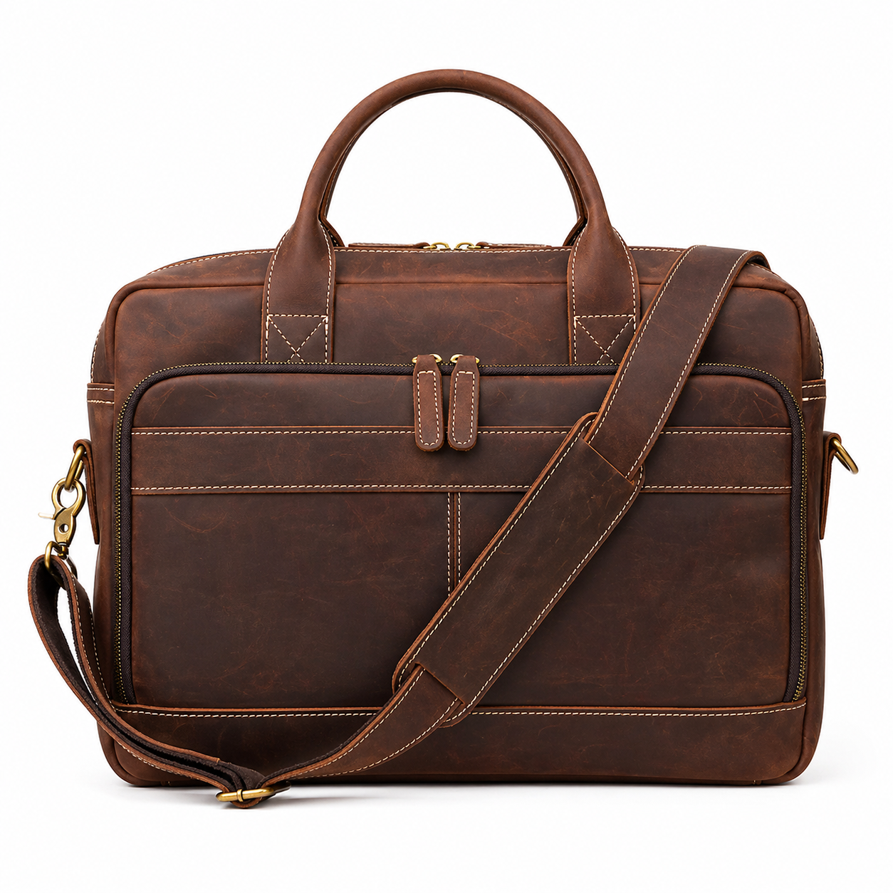 Skinn Briefcase til Herre – Vintage Laptopveske i Crazy Horse Skinn