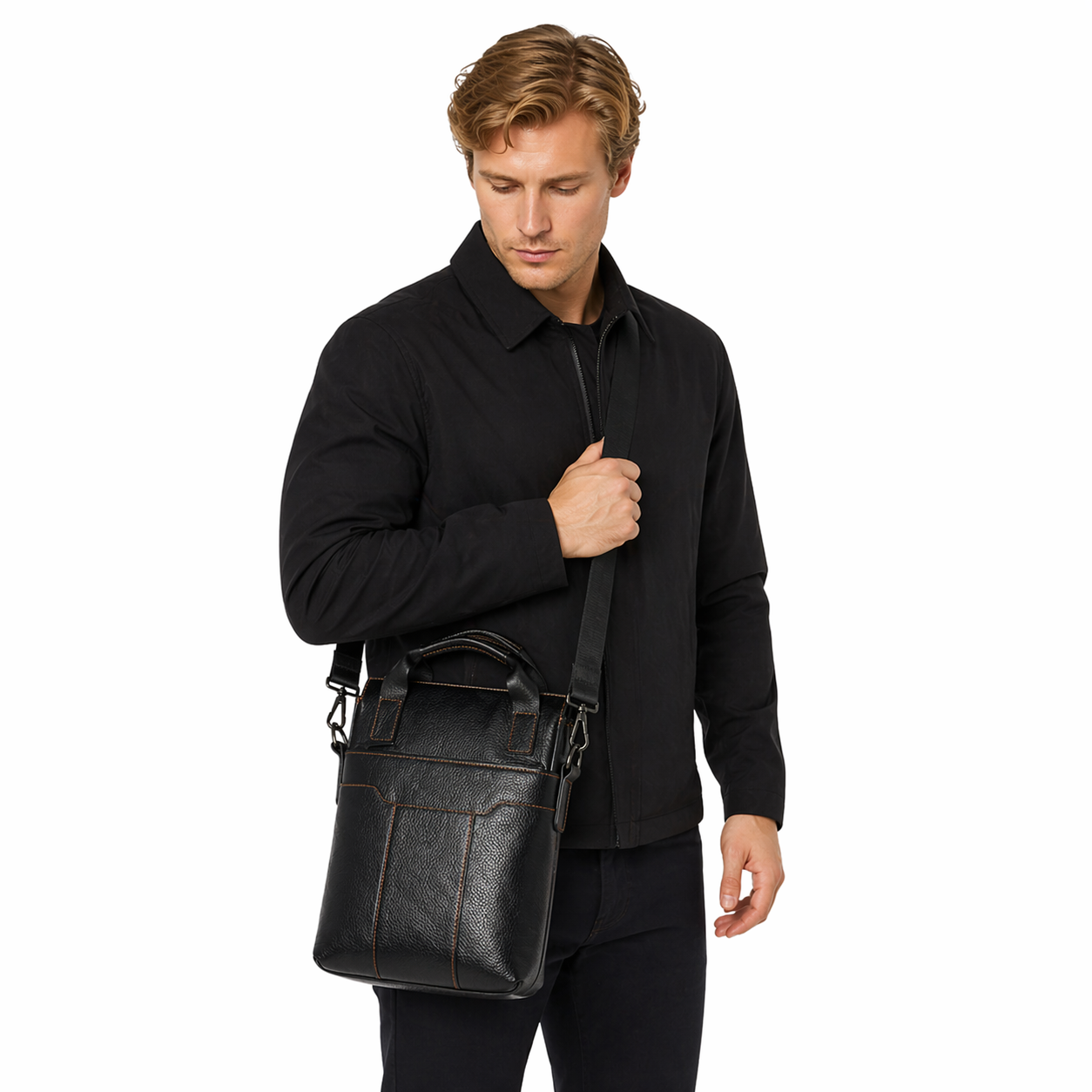 Skinn Crossbody Veske til Herre – Kompakt i Ekte Kuskinn