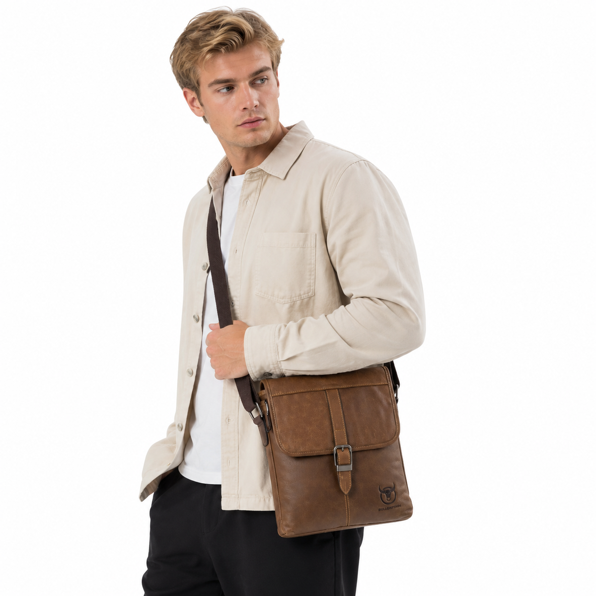 Skulderveske i Ekte Skinn for Herre – Kompakt Crossbody Bag til Hverdag