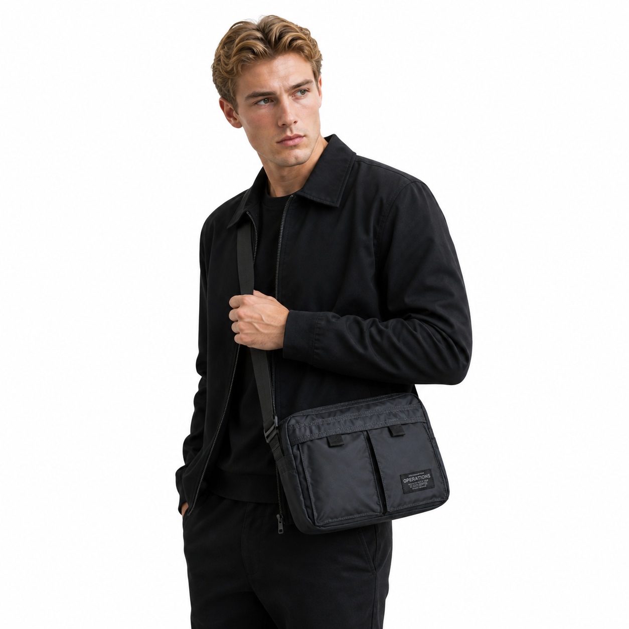 Japansk-Inspirert Messenger Bag til Herre – Skulderveske med Flere Lommer