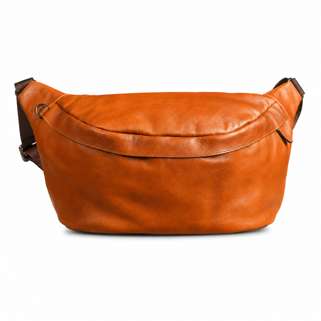 Vintage Brystveske i Ekte Skinn til Herre – Stor Crossbody-veske med God Oppbevaringsplass