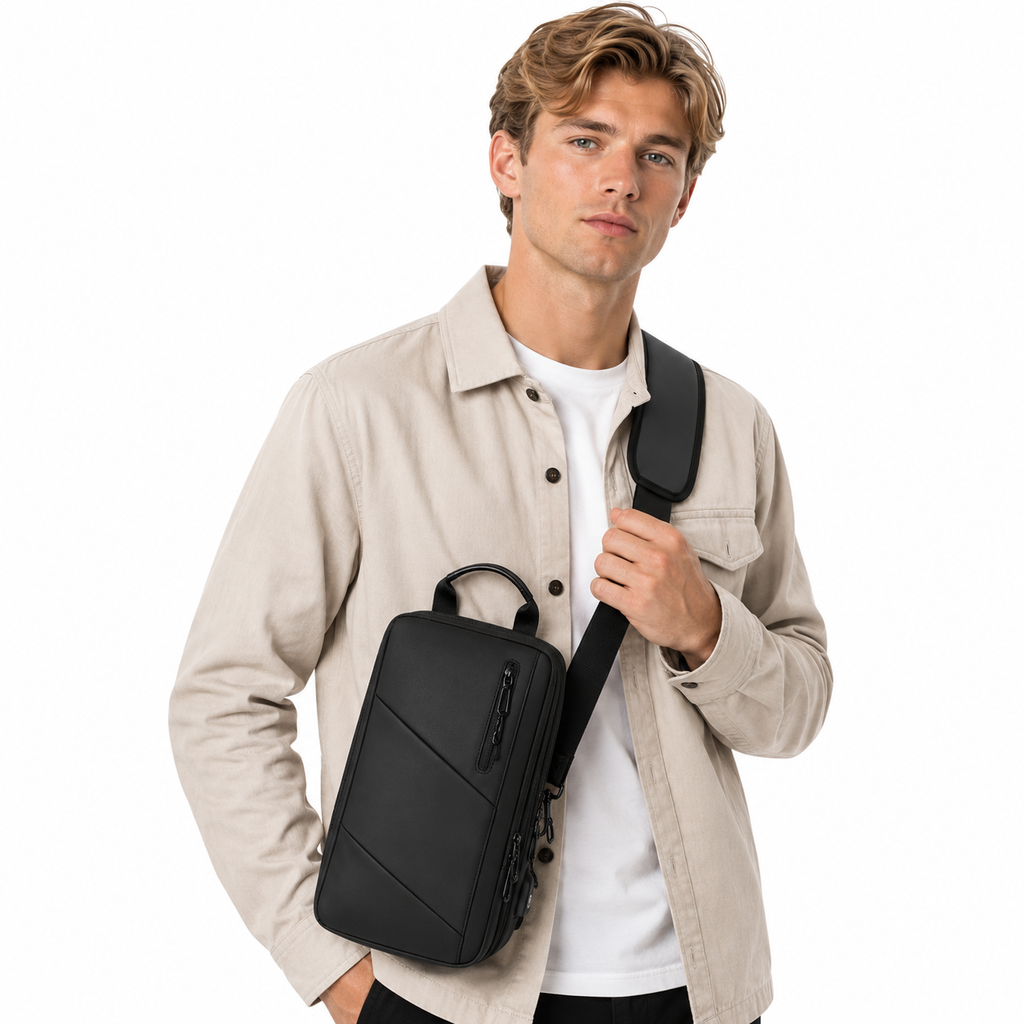 Crossbody Brystveske med USB-Ladeport – Vannavvisende Skulderveske for Herre