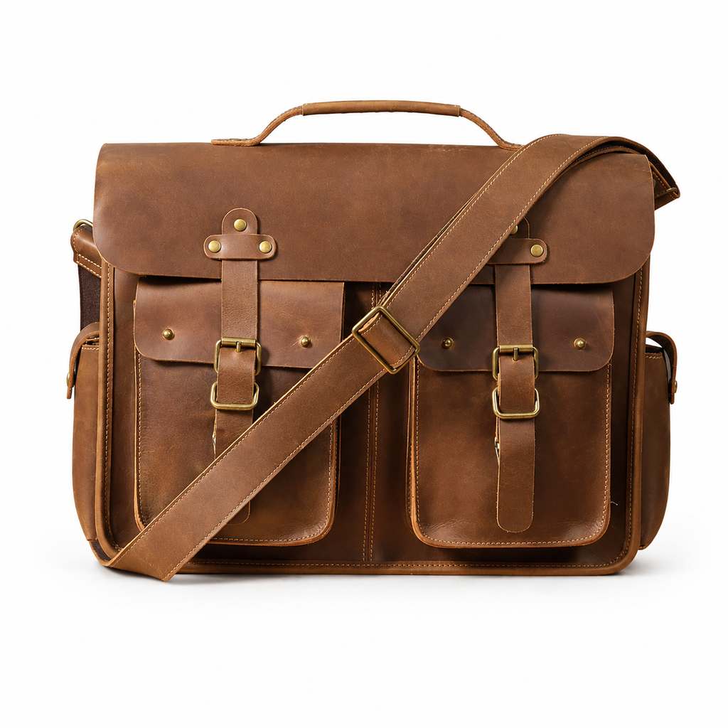 Vintage Dokumentveske i Ekte Crazy Horse-skinn – 16” Laptopveske til Herre