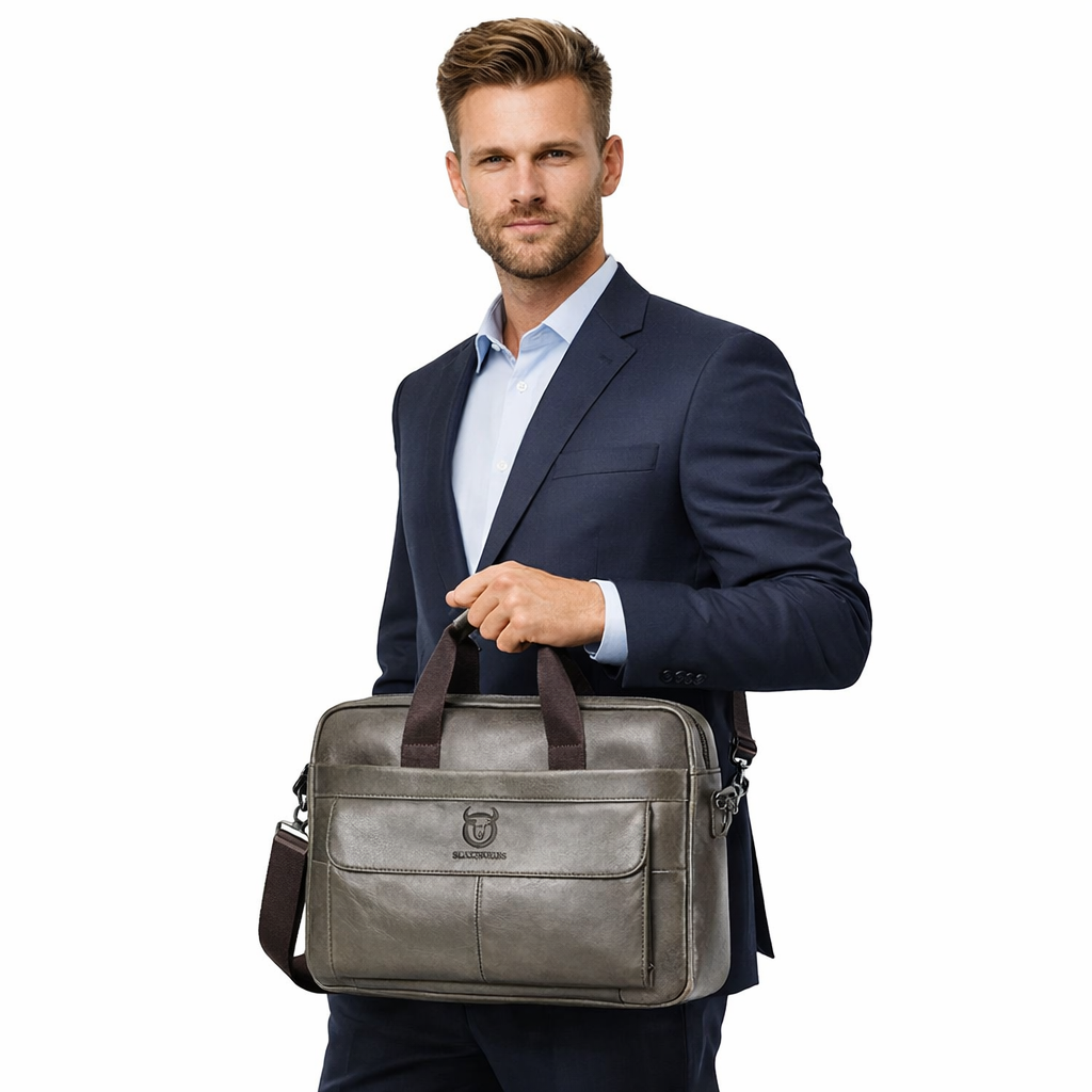 Skinn Dokumentmappe for Laptop 14" – Elegant Business Veske for A4 og Jobb