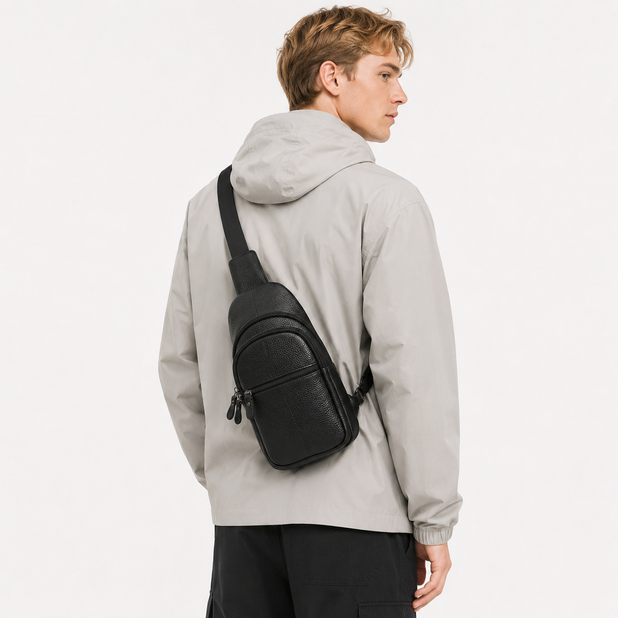 Brystveske i Ekte Skinn til Herre – Stor Crossbody Veske for Hverdag og Jobb