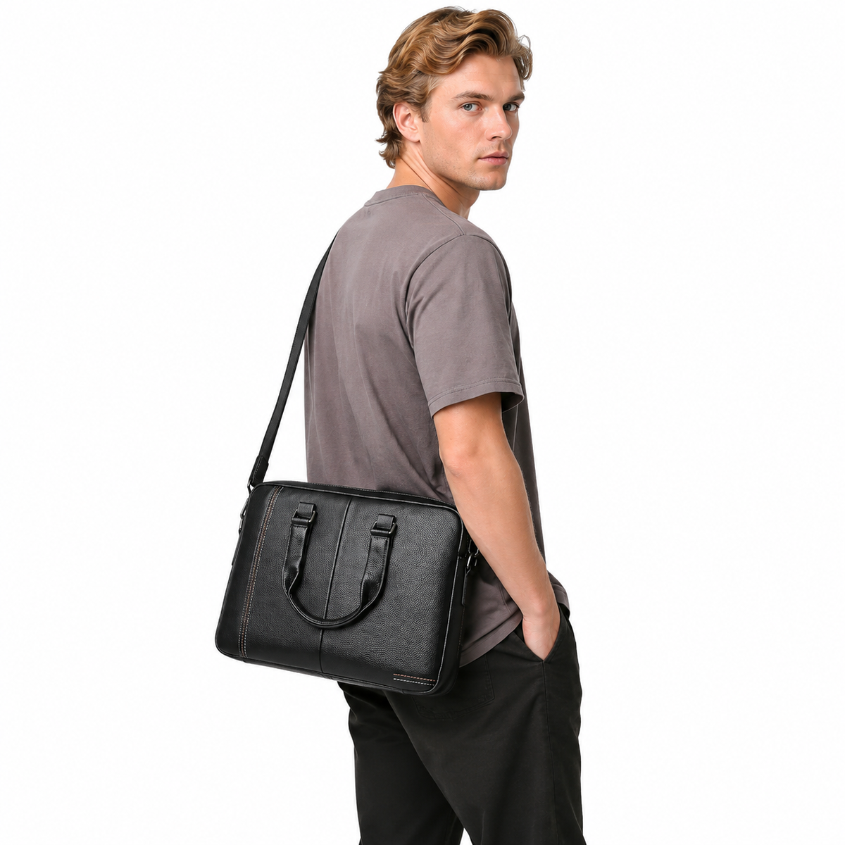Businessveske i Ekte Kuskinn for Herre – Briefcase og Crossbody til 15" Laptop