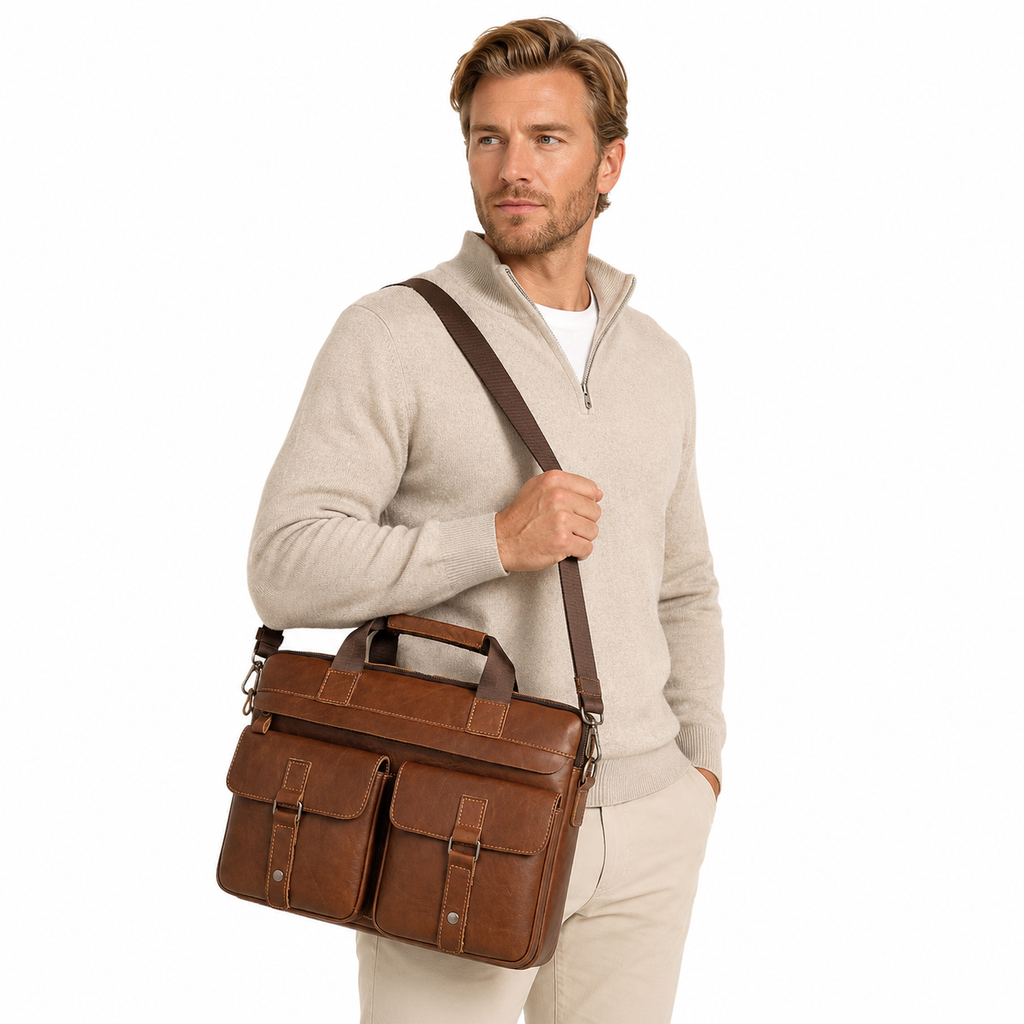 Dokumentveske i Ekte Skinn til Herre – 15,6” Laptopveske for Jobb og Business