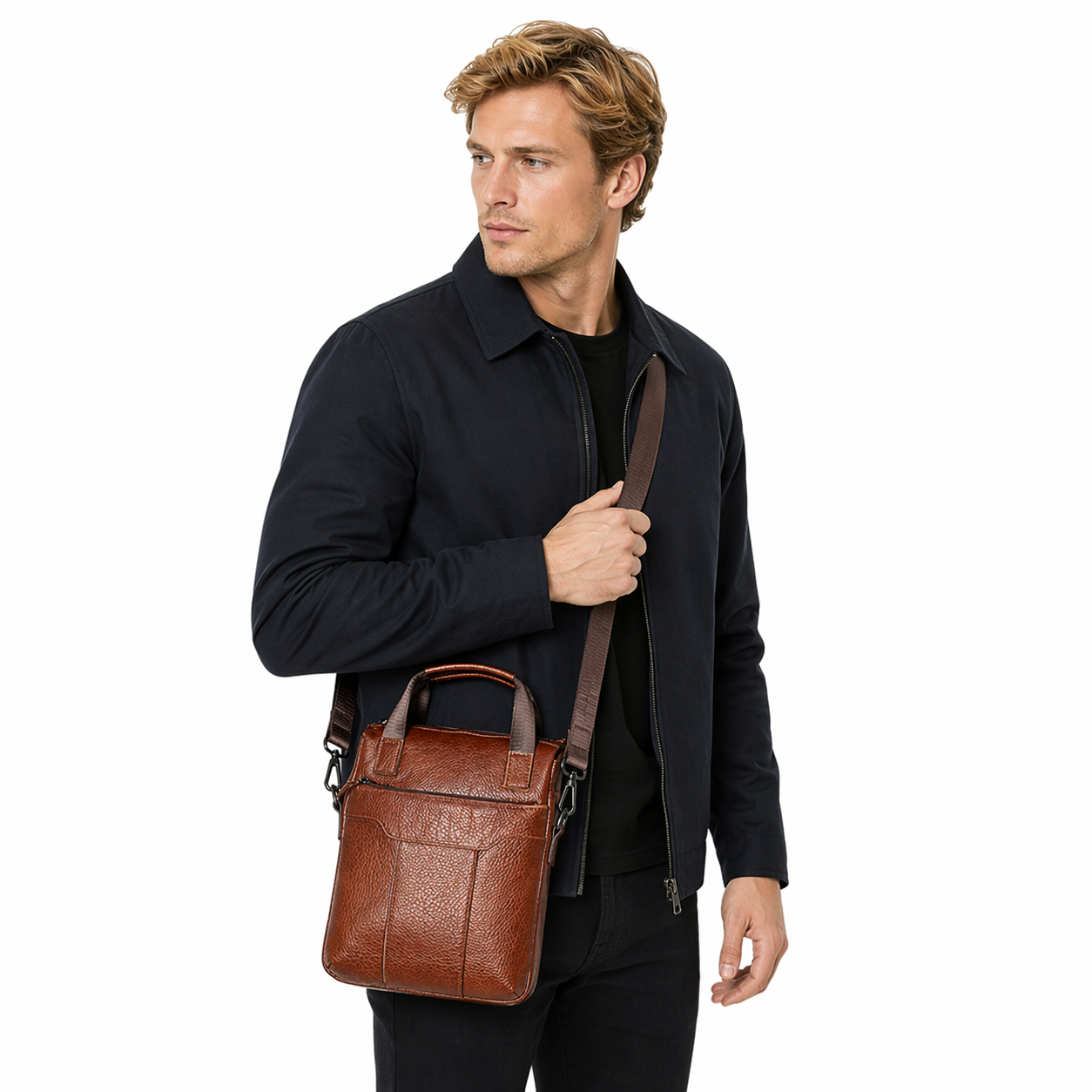 Skinn Crossbody Veske til Herre – Kompakt i Ekte Kuskinn