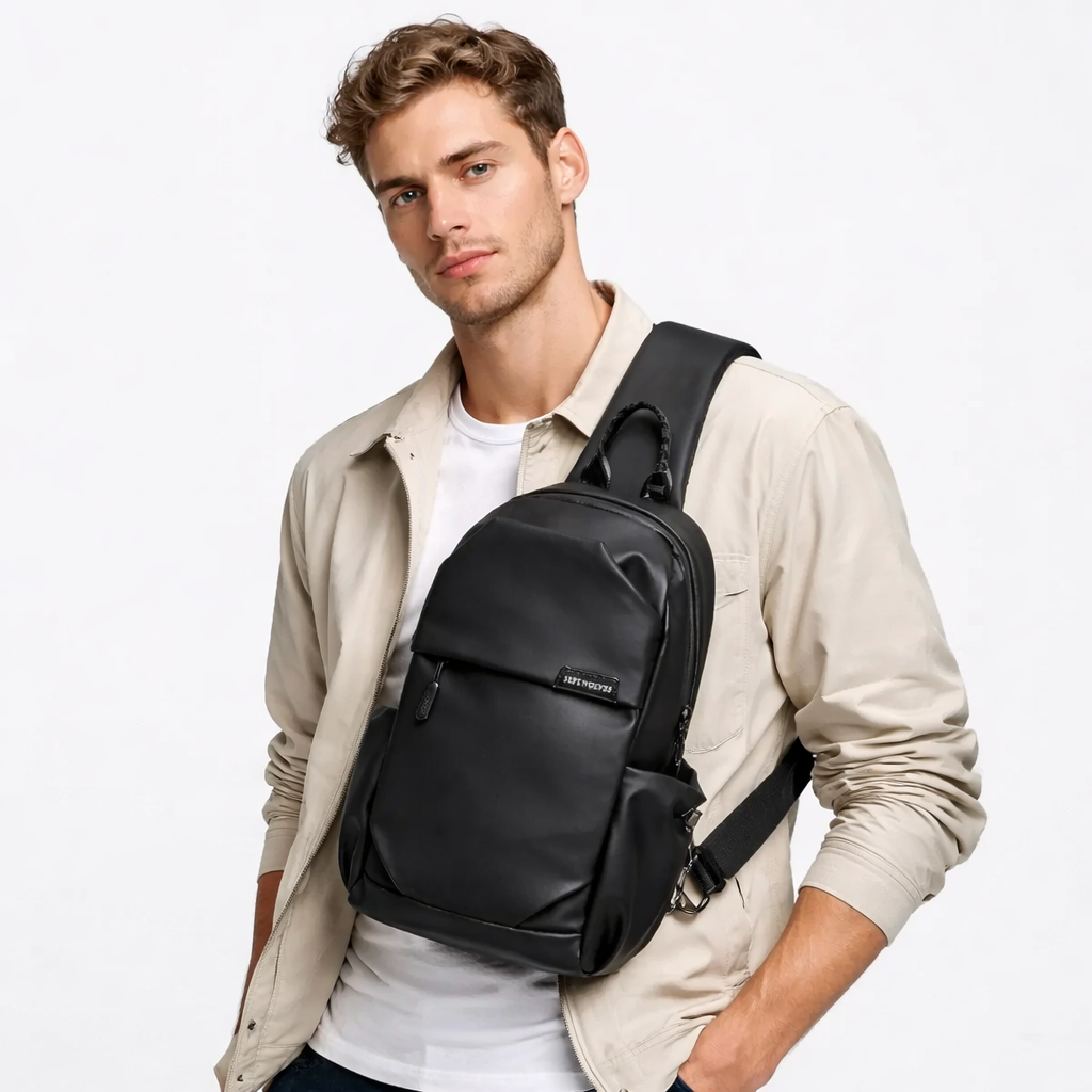 Vanntett Sling Bag i PVC-Look – Crossbody Veske med Tyverisikre Lommer