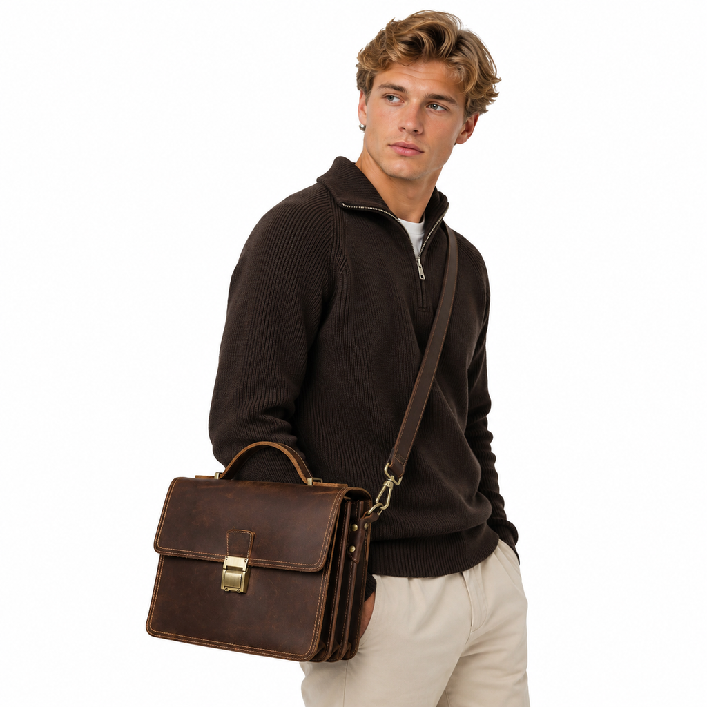 Luksuriøs Messenger Bag i Ekte Skinn til Herre – Crossbody Veske for 11” iPad
