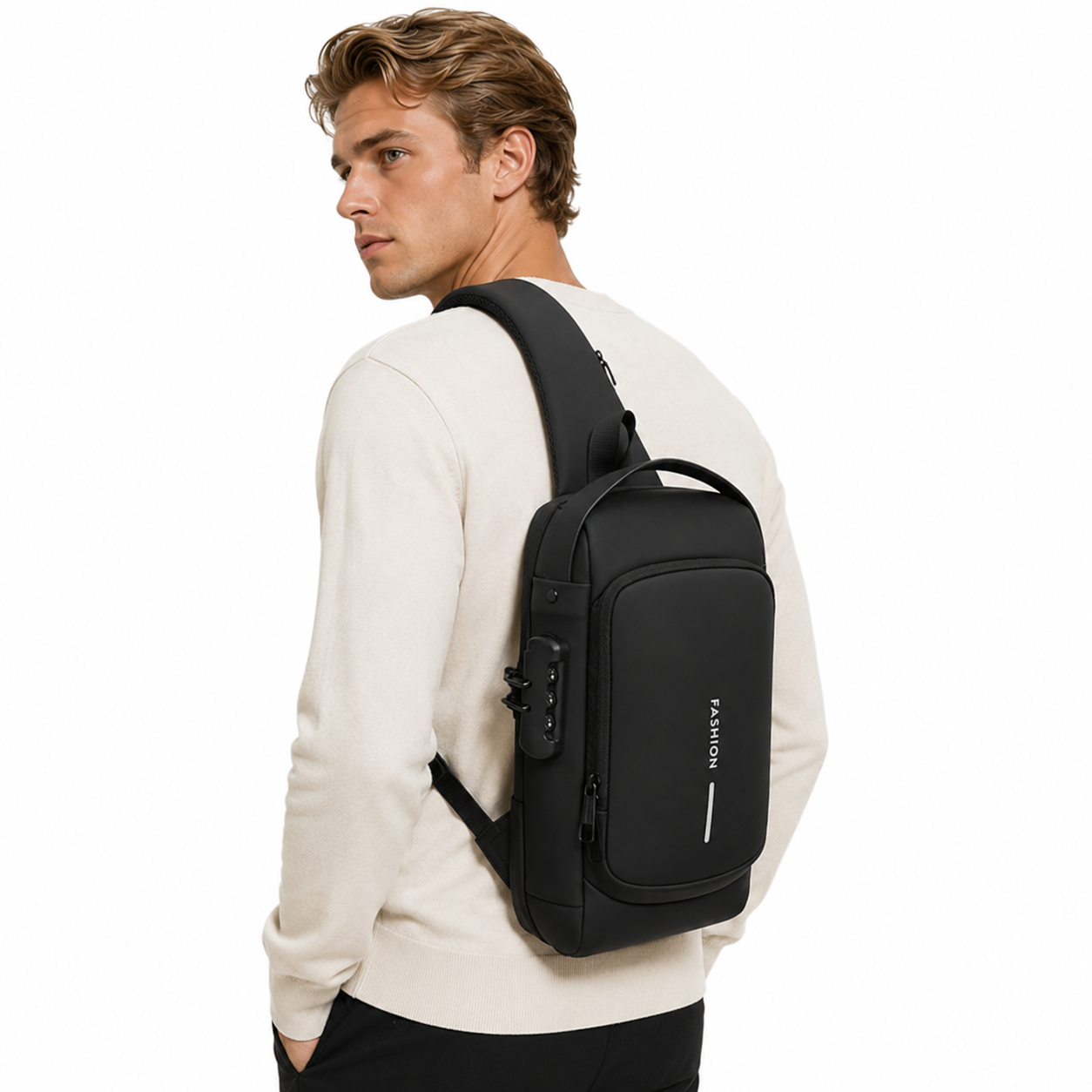 PU Skulderveske til Herre – Tyverisikker Crossbody Bag med USB-lading