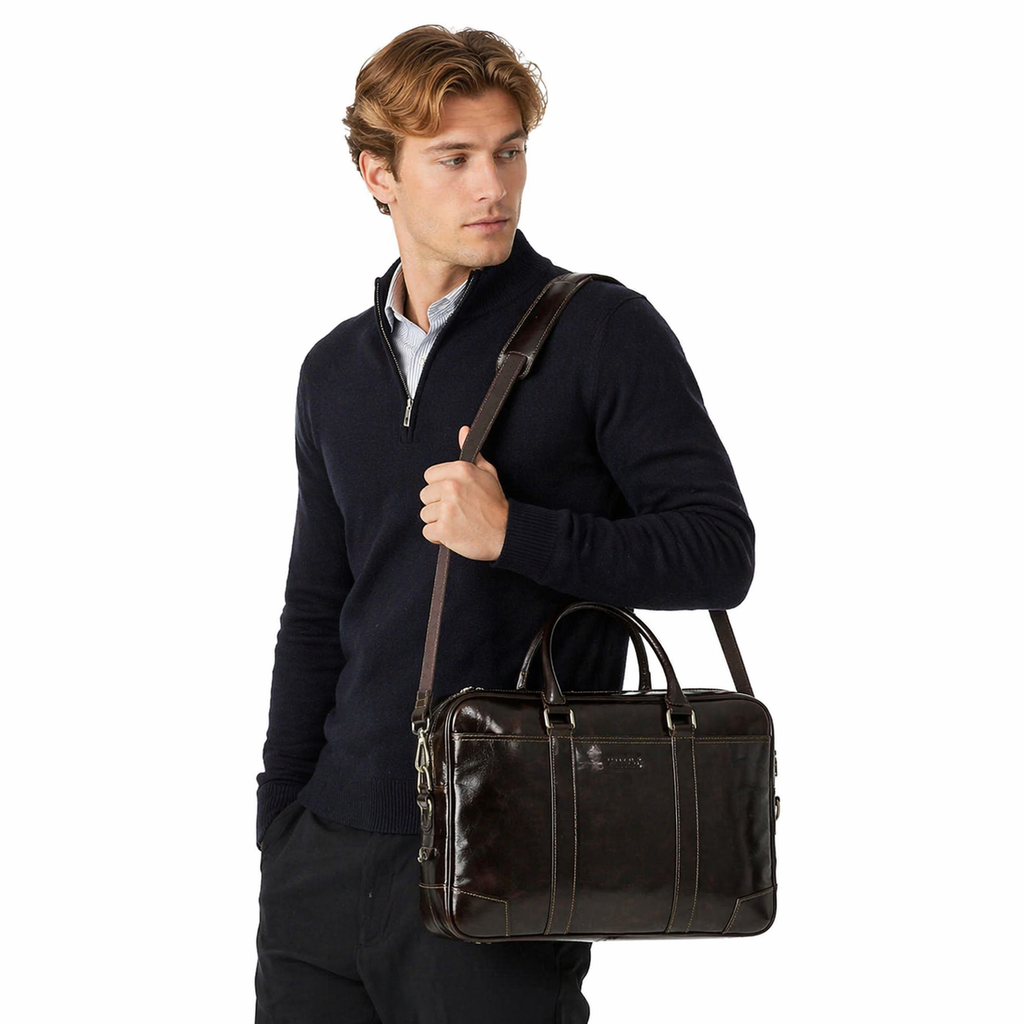 Skinn PC-veske til Herre – Elegant Briefcase for 14” Laptop