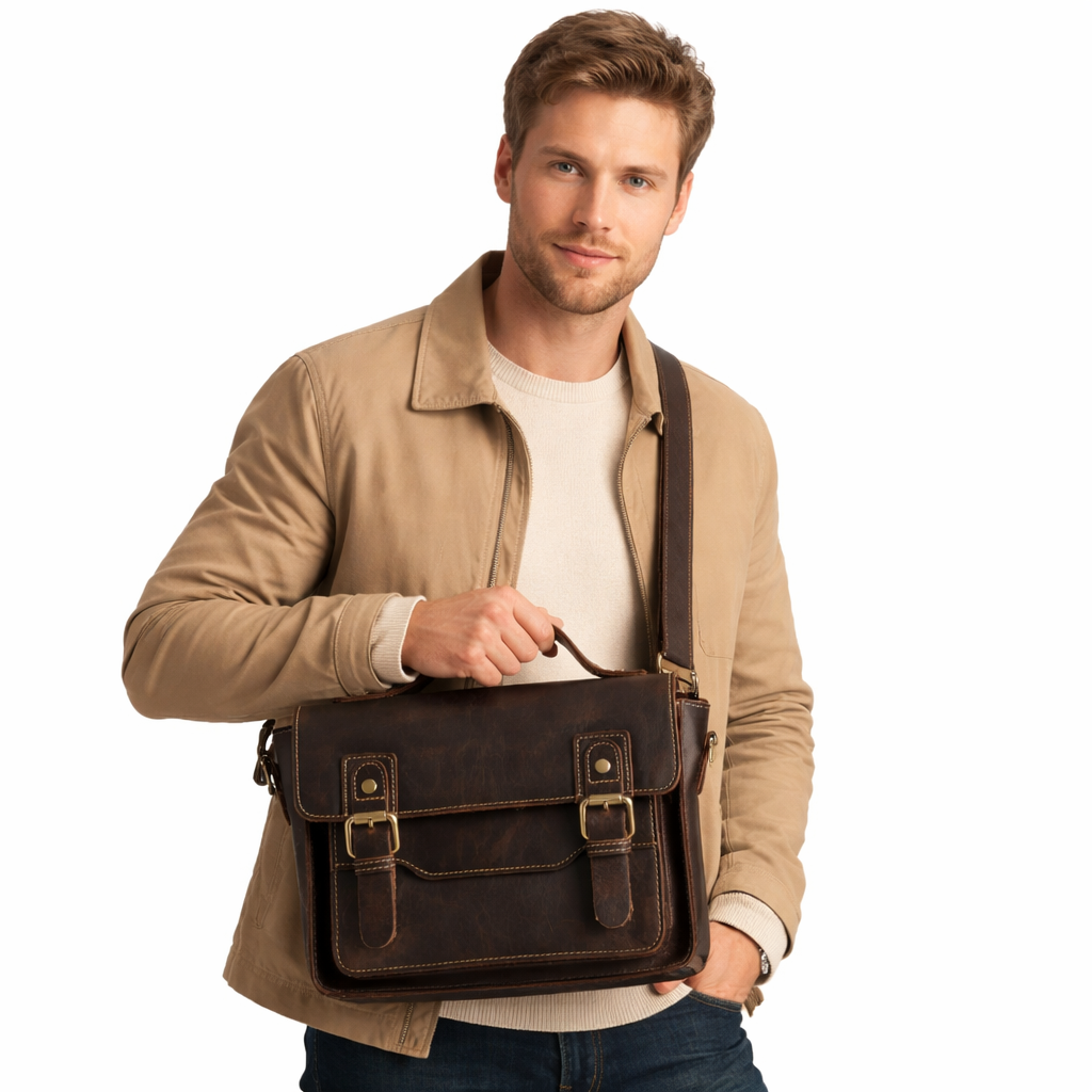 Vintage Skulderveske i Ekte Skinn – Unisex Messenger Bag for iPad 7,9"