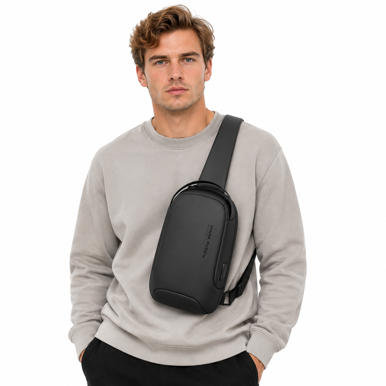 Tyverisikret Crossbody Veske med USB-Ladeport – Vannavvisende Brystveske for Herre