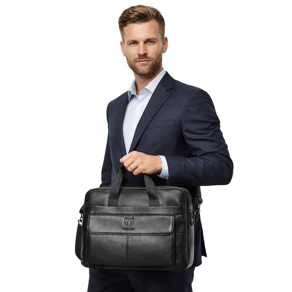 Skinn Dokumentmappe for Laptop 14" – Elegant Business Veske for A4 og Jobb