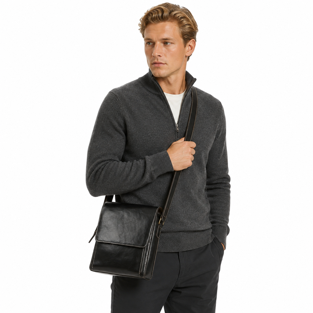 Vintage Crossbody Veske i Ekte Skinn til Herre – Casual Sling Bag