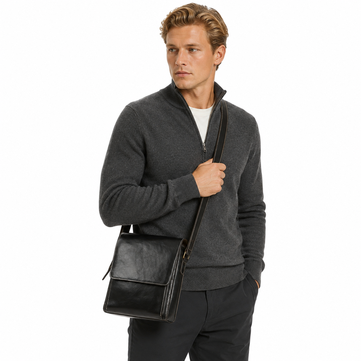 Vintage Crossbody Veske i Ekte Skinn til Herre – Casual Sling Bag