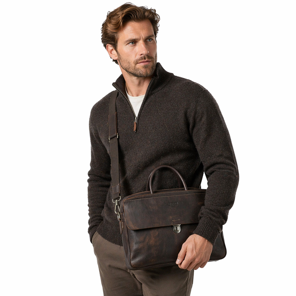 Skinn PC-veske til Herre – Luksuriøs Messenger & Briefcase (16” Laptop)
