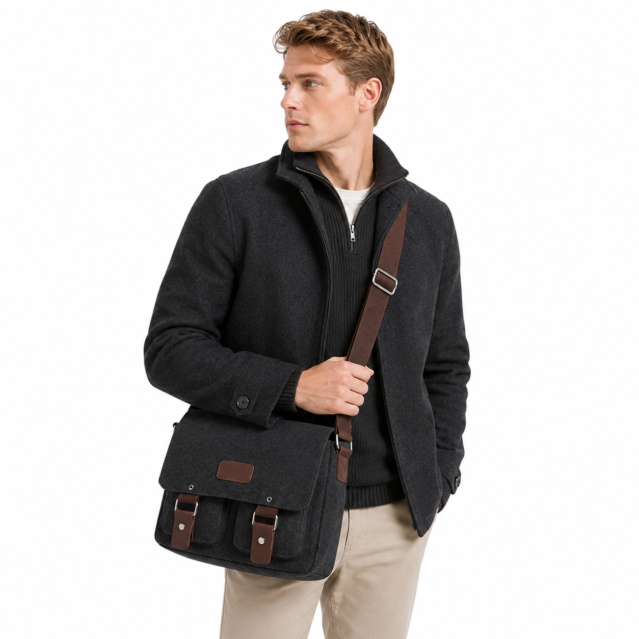 Vintage Canvas Messenger Bag til Herre – Casual Crossbody Veske for Reise og Hverdag