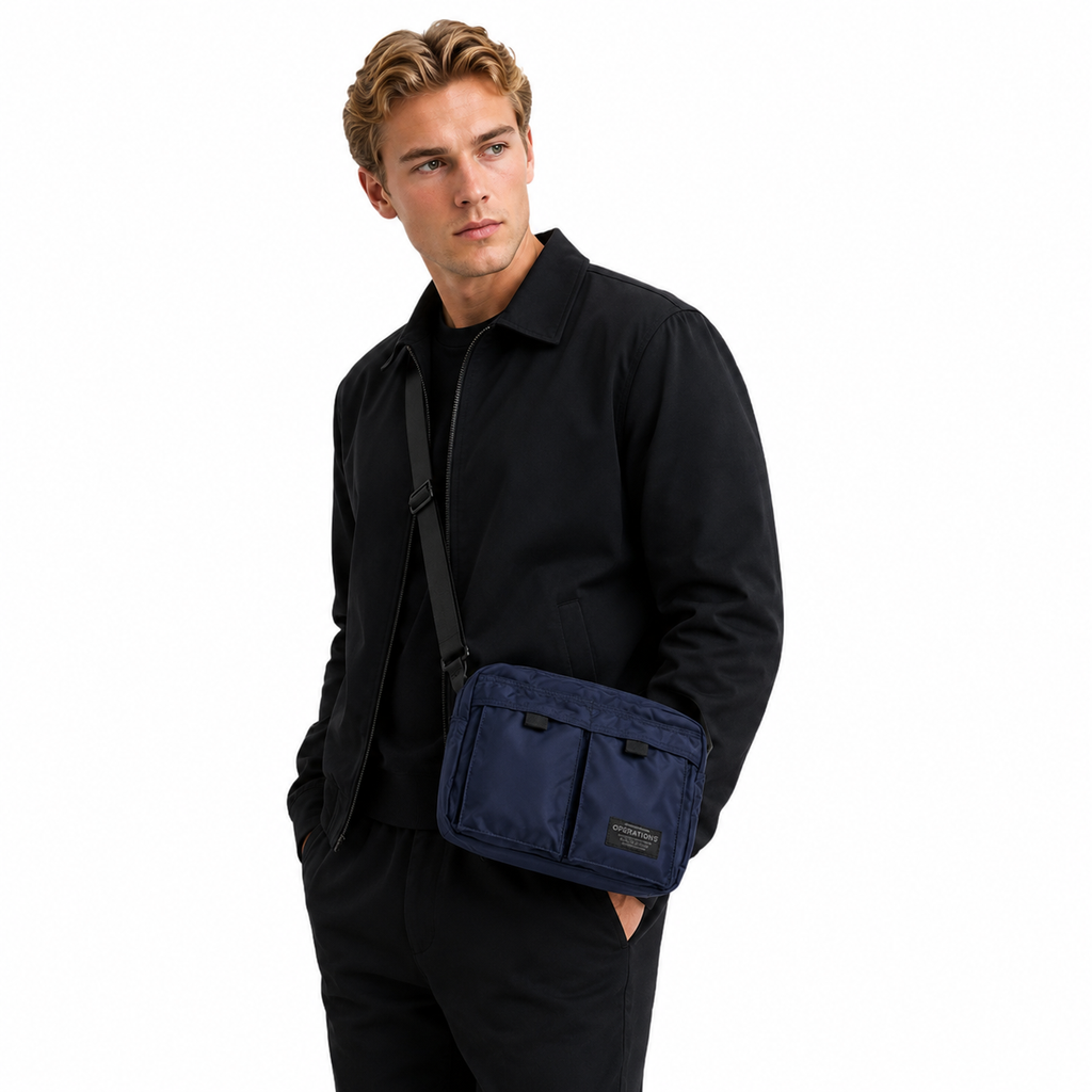 Japansk-Inspirert Messenger Bag til Herre – Skulderveske med Flere Lommer