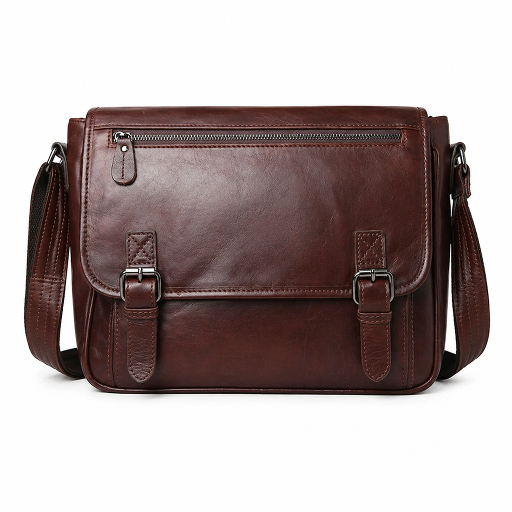 Skinn Crossbody Veske til Herre – Stor Kapasitet & Retro Stil