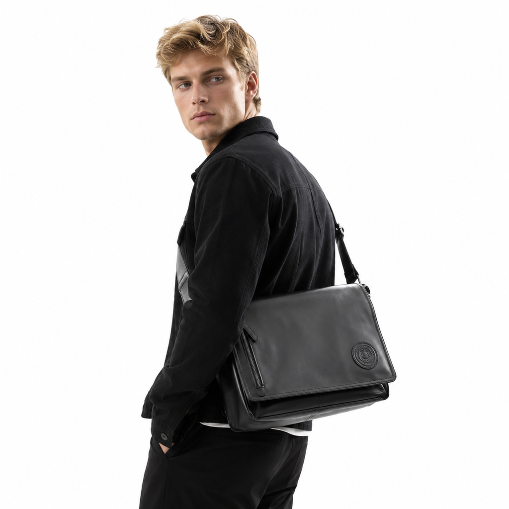 Vintage Messenger Bag for Herre – Romslig Crossbody Skulderveske med Klaff