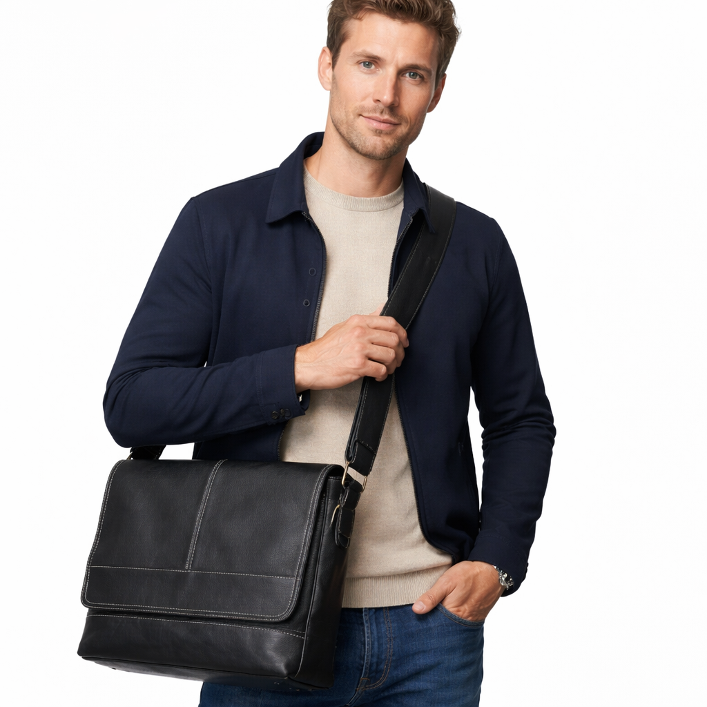 Retro Skinnveske for Menn – Messenger Bag i Ekte Skinn med Plass til A4 Dokumenter