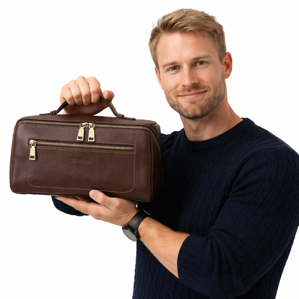 Toalettmappe i Ekte Skinn – Elegant Reiseorganizer for Menn