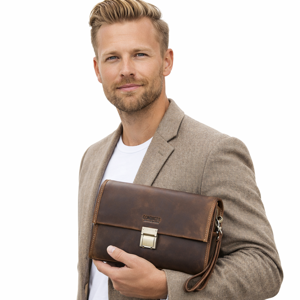 Skinn Clutch med Kodelås – Elegant Lommebok/Veske for Herre
