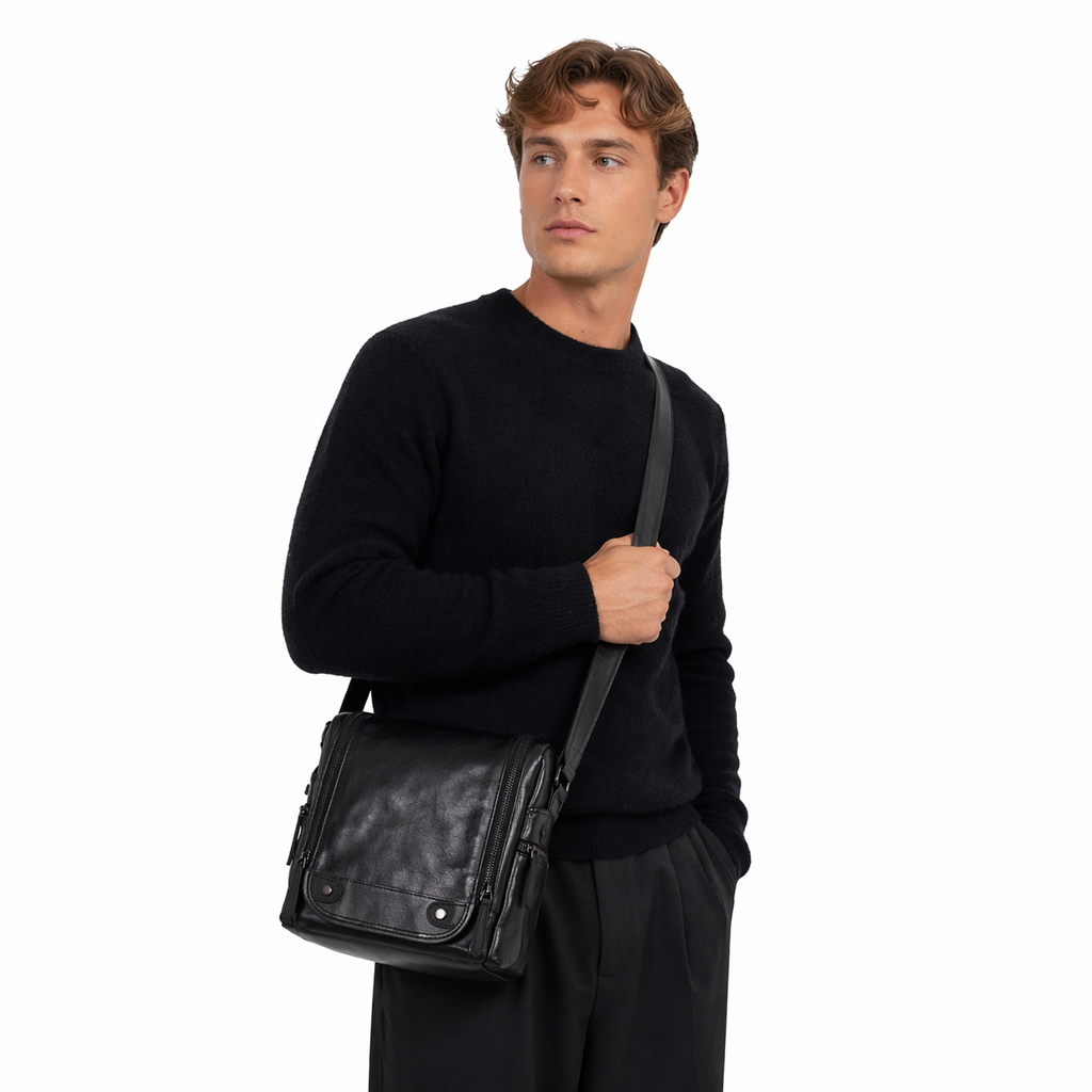 Vintage Skulderveske i Ekte Skinn – Crossbody Veske i Førstelags Kuskinn
