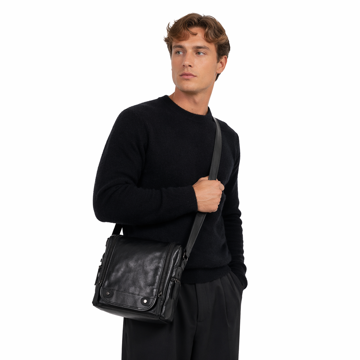 Vintage Skulderveske i Ekte Skinn – Crossbody Veske i Førstelags Kuskinn