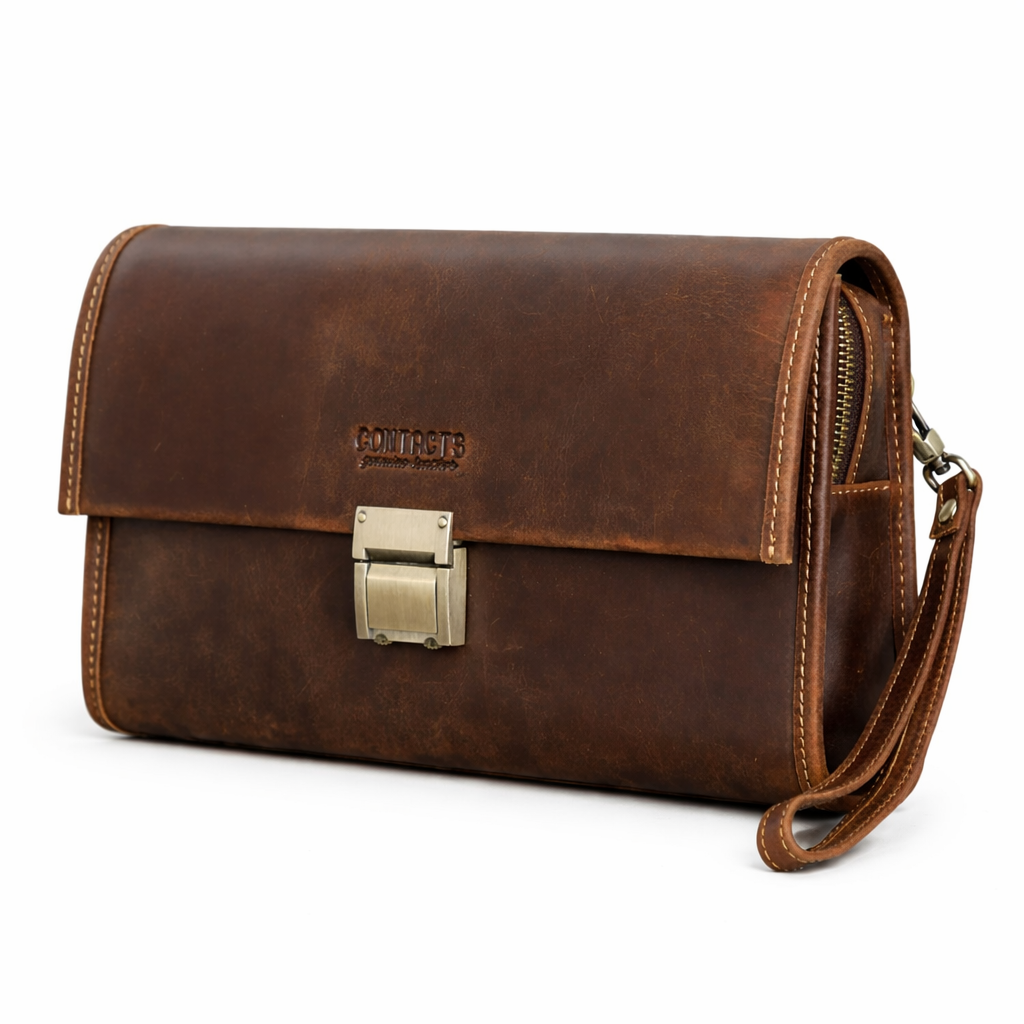 Skinn Clutch med Kodelås – Elegant Lommebok/Veske for Herre