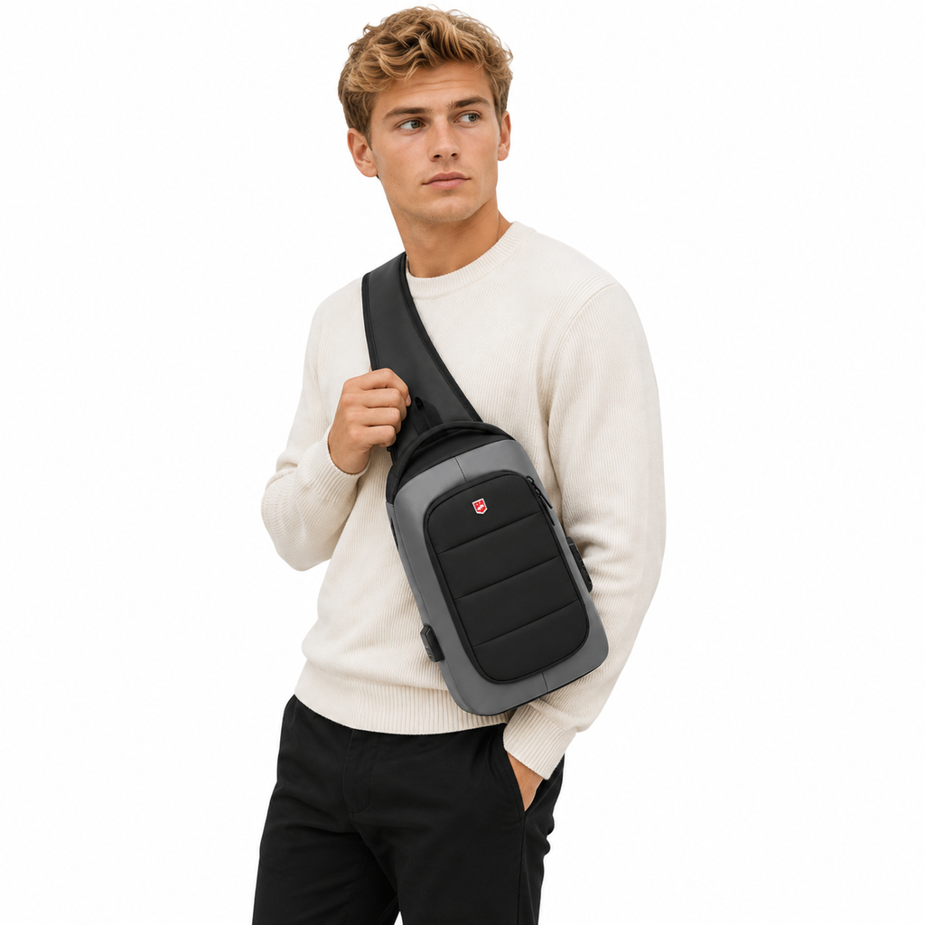 Tyverisikker Crossbody Bag til Herre – Vanntett Chest Bag med USB-lading