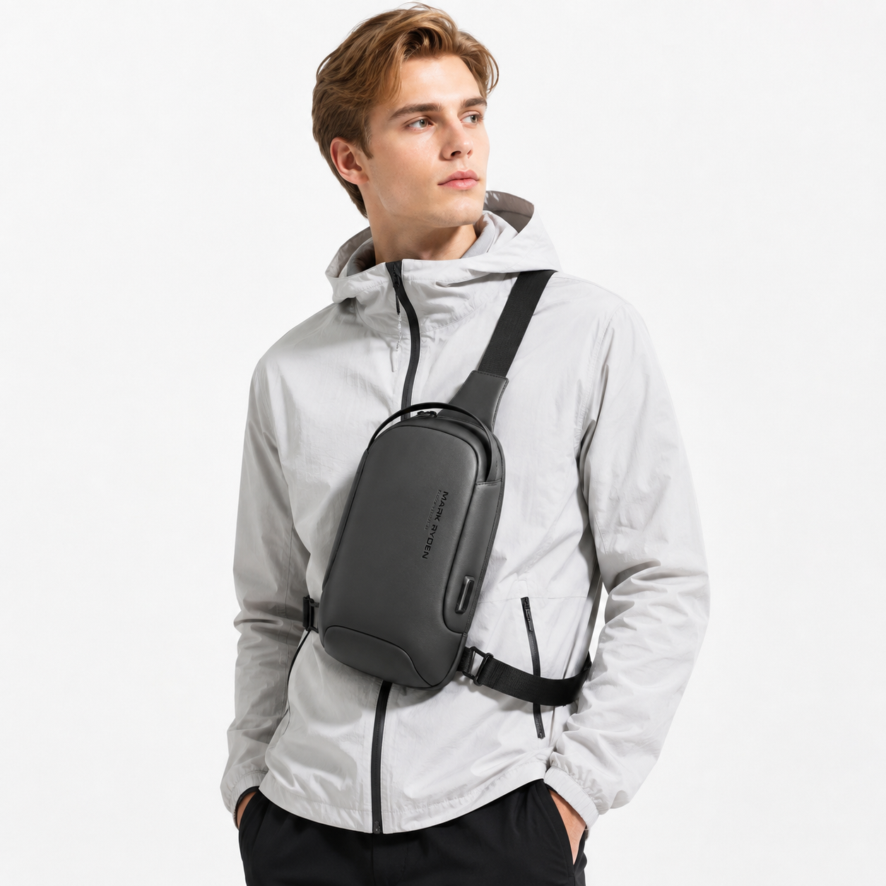 Tyverisikret Crossbody Veske med USB-Ladeport – Vannavvisende Brystveske for Herre