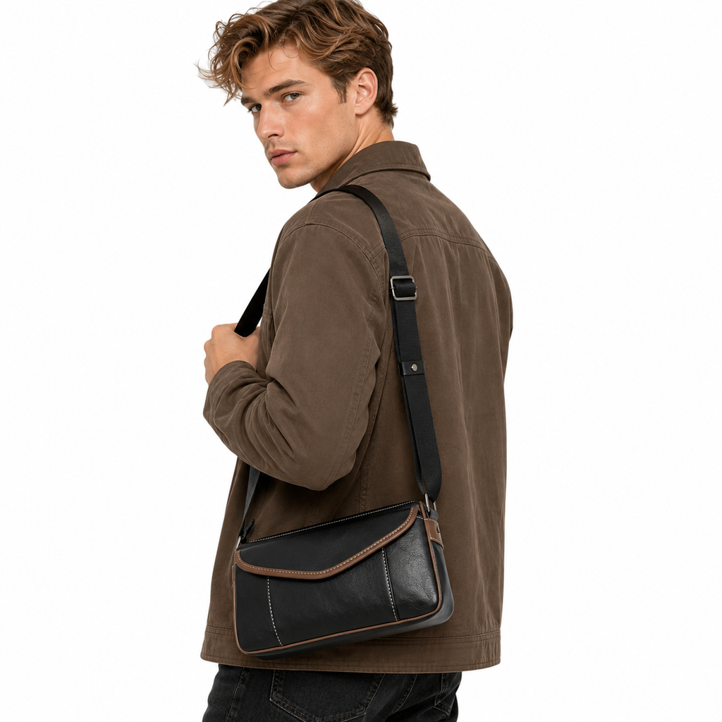 Retro Crossbody-veske for Herre – Skulderveske i Mykt PU-skinn med Klaff