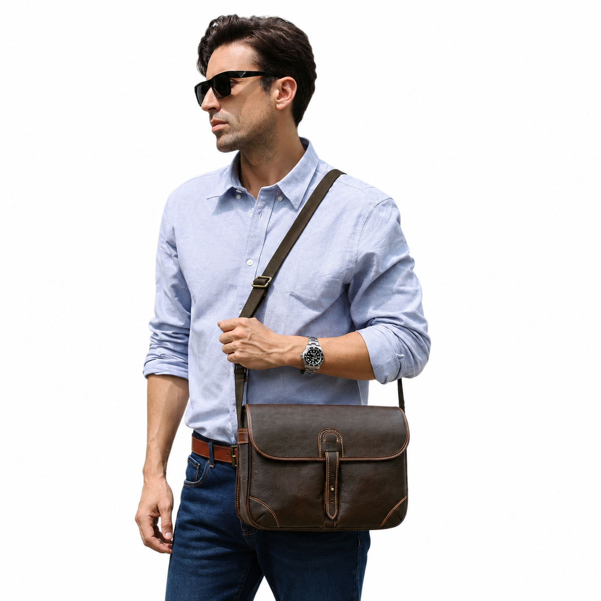 Skulderveske i Ekte Skinn for Herre – Messenger Bag til 13,3" Laptop