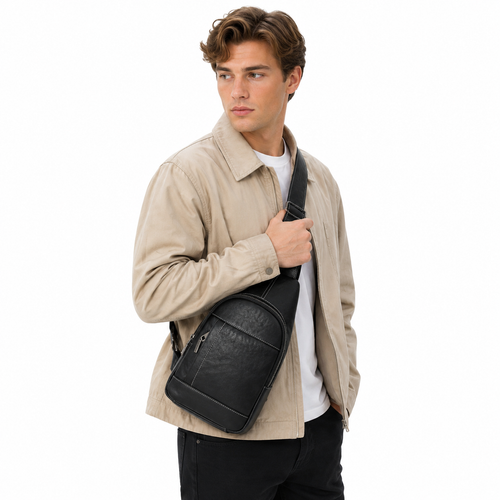 Brystveske i Ekte Kuskinn for Herre – Premium Crossbody med Flere Rom