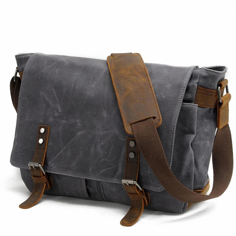 Canvas Messenger Bag til Herre – Vintage Skulderveske i Vokset Canvas