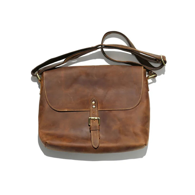 Vintage Messenger Bag i Ekte Crazy Horse-skinn til Herre – Casual Skulderveske for Hverdag og Reise